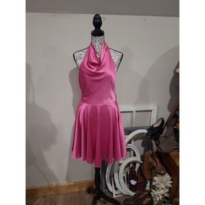NWT City Studios Jr's. M Flamingo Pink Open Back Halter Mini‎ Dress fit & flare